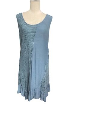 Monoreno Denim Blue Sleeveless Lined Dress Crochet Panel Ruffles Size Small